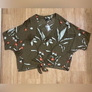 Express Brown Floral Tie-Front Blouse